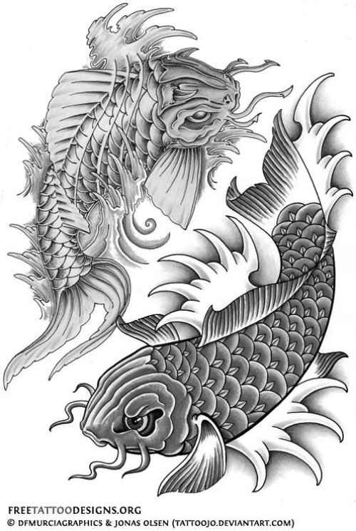 Black And White Koi Fish Tattoos Design